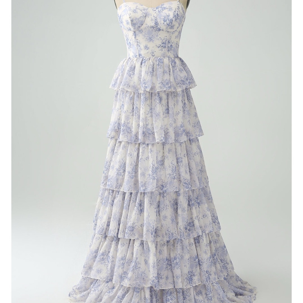 Purple Ruffled Tiered Maxi Gown for Weddings